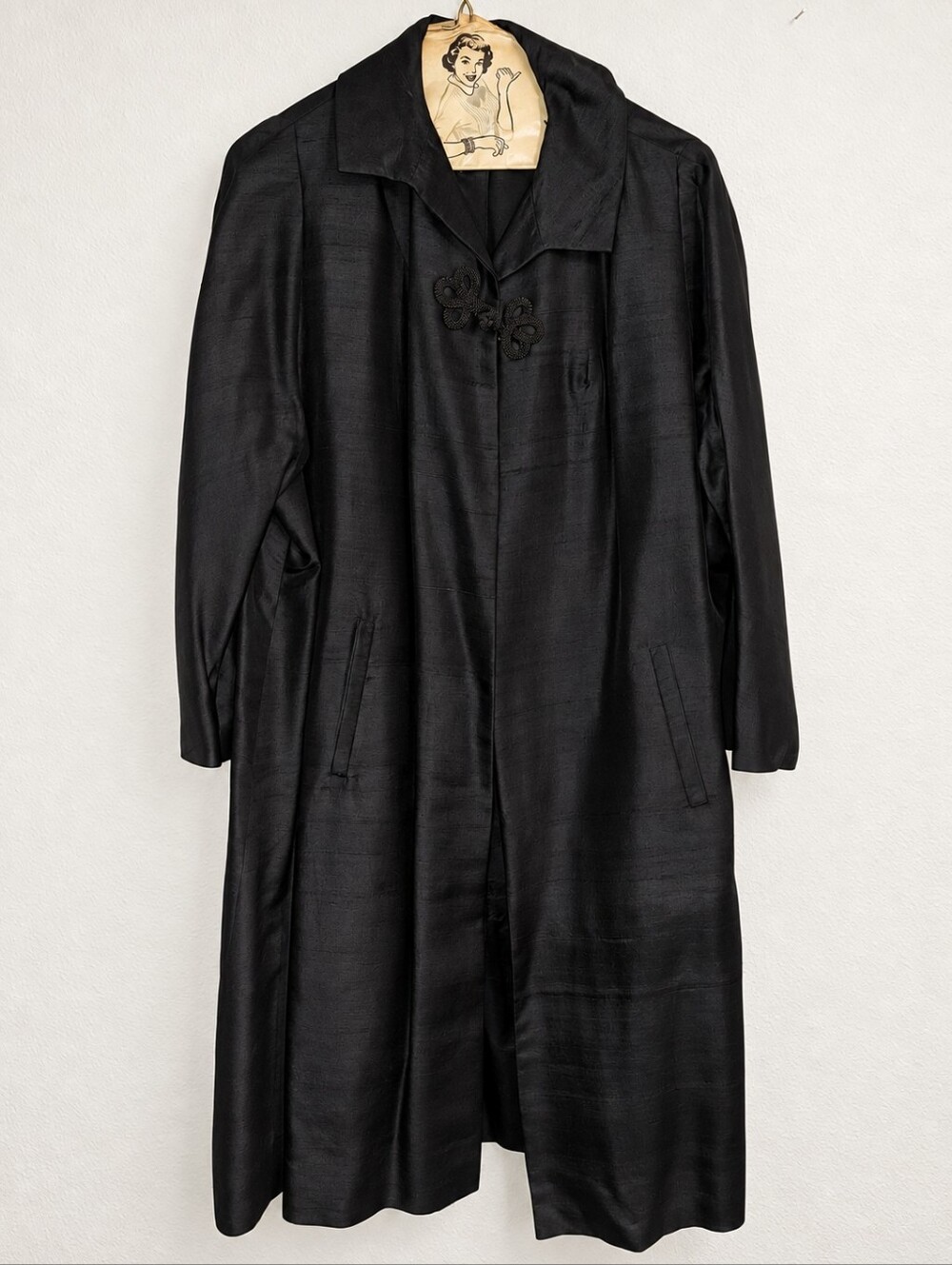 Vintage D’Amselle New York 100% Pure Silk Black Coat Duster 1940s 1950s